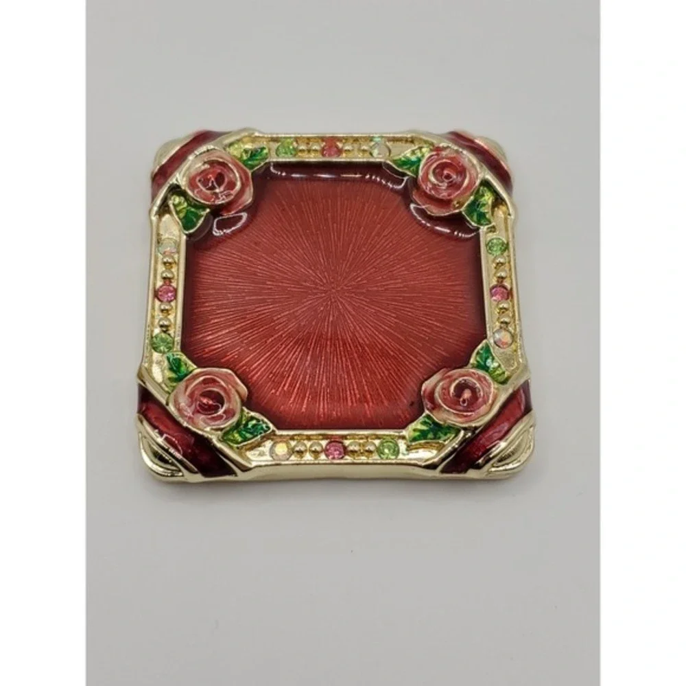 Jane Seymour Gift Present Trinket Pill Jewlery‎ Box & Mirror. Enamel Rose Flower